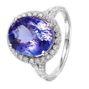 14KT White Gold 6.10ctw Tanzanite Diamond Cocktail Ring Size 6.25 L1518